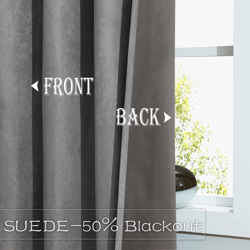 Randall Rndall Grey Faux Suede Collections Room Darkening Curtains Noise Reducing, Energy Saving Room Darkening Window Curtains & Drapes for Bedroom, Living Room,Kitchens (55in W x 84in L - 2 Panels) - Image 2